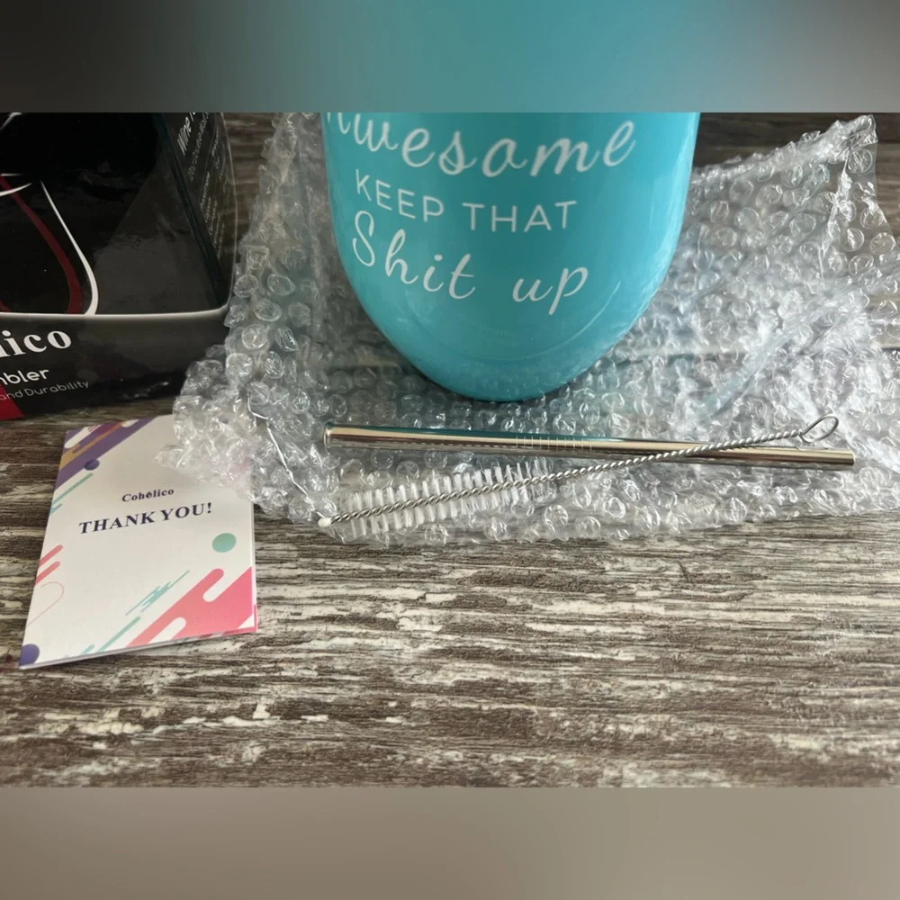 Coholico Wine Tumbler 12oz Stainless Insulated Teal You’re Awesome Gag‎ Gift New
